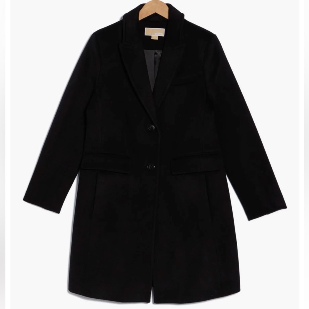 NWT Michael Kors Single Breasted Wool Blend Coat Long Car Jacket Black X-Small